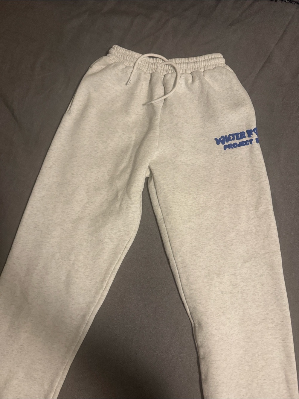 White Fox Boutique Light Gray Joggers with Blue Script